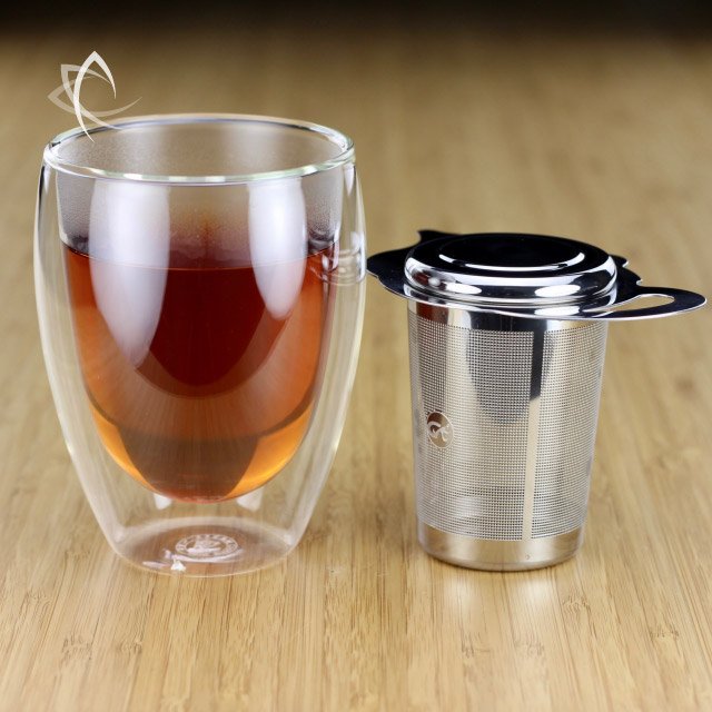 Tall Solo Dual-Wall Glass Tea Cup and Stainless Steel Infuser Set - Taiwan  Tea Crafts